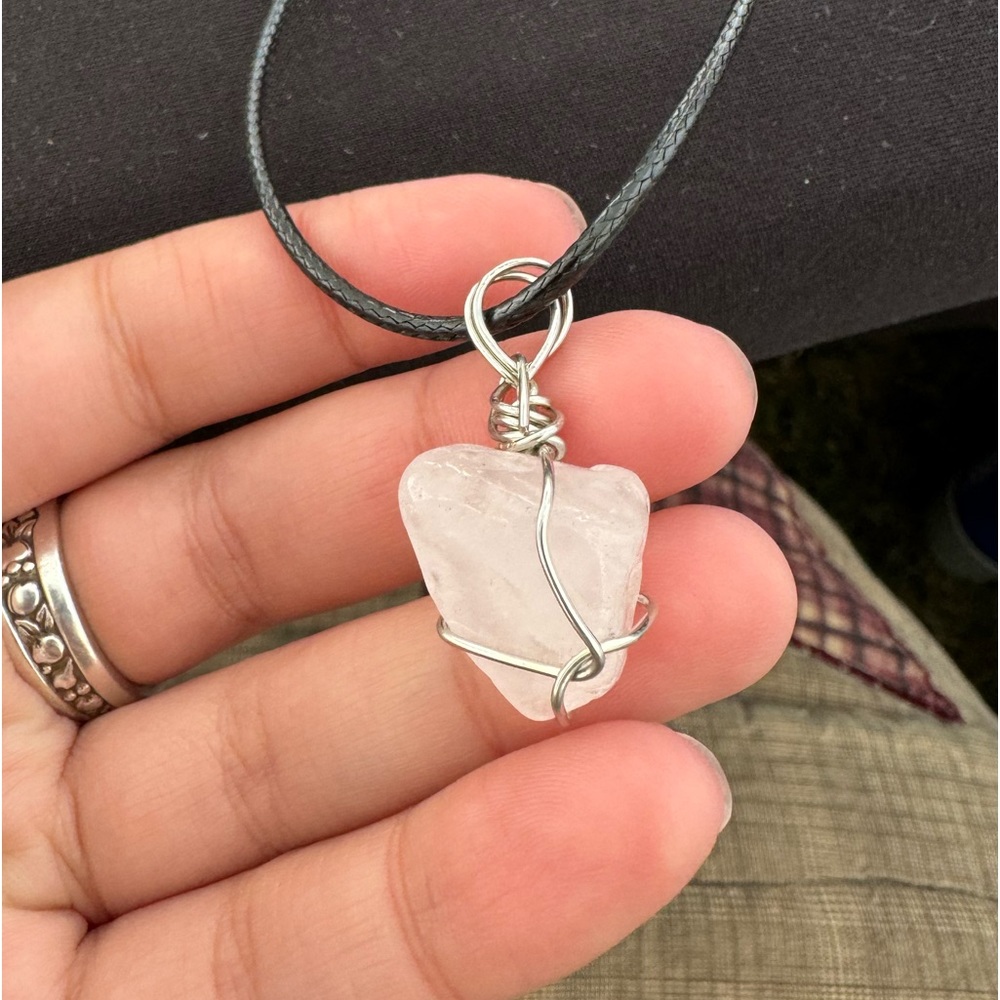 Hand made wire wrapped rose quartz pendant with chain